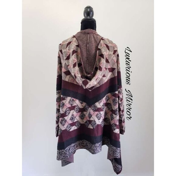 Vertigo Women's Hooded Cardigan Sweater Multicolor Geometric Long Sleeve OS New - Picture 3 of 8